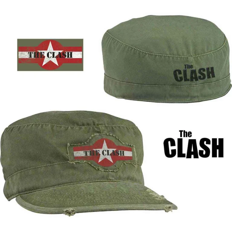The Clash Unisex Distressed Star Logo Olive Green Military Cap