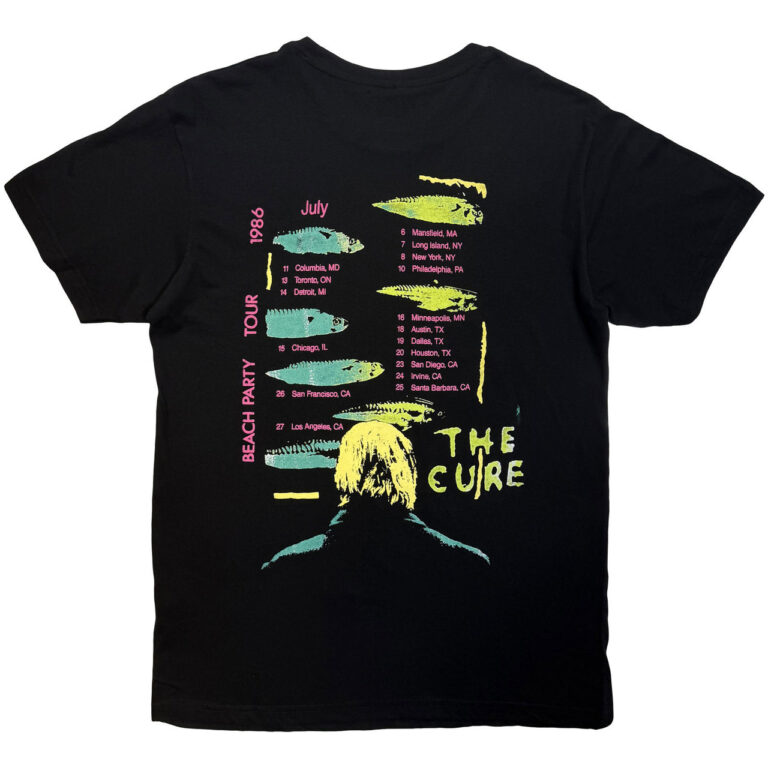 The Cure Unisex Premium Carbon T-Shirt: Beach Party Tour ’86 Black Back Print T-Shirt