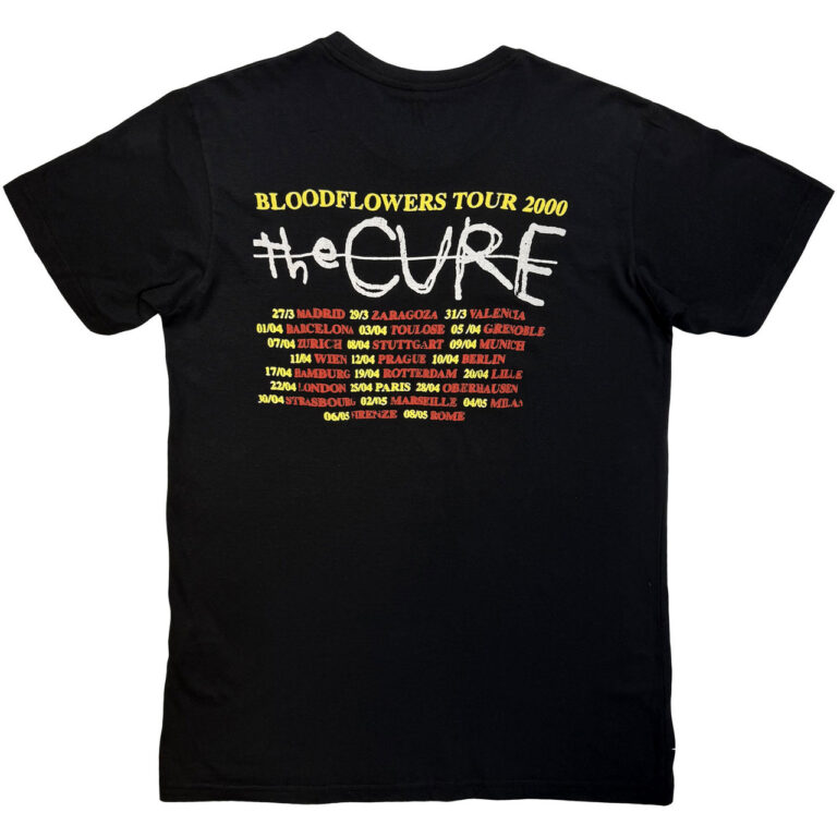 The Cure Unisex Premium Carbon T-Shirt: Bloodflowers Tour ’00 Black Back Print T-Shirt