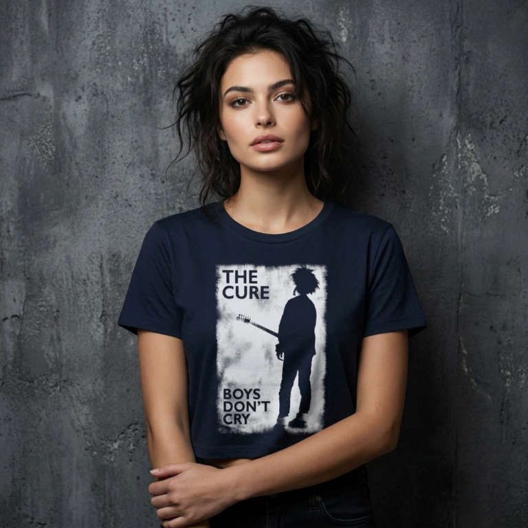 The Cure Boys Don’t Cry B&W Navy Blue Ladies Crop Top
