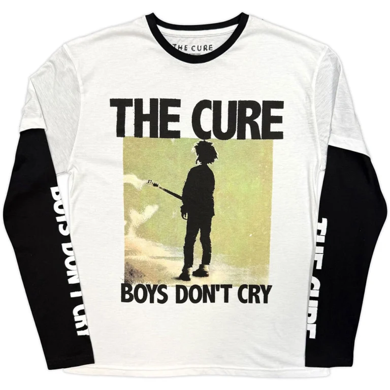 The Cure Unisex 2 In 1 Layered Long Sleeve T-Shirt: Boys Don’t Cry Box Black & White Sleeve Print Kids T-Shirt