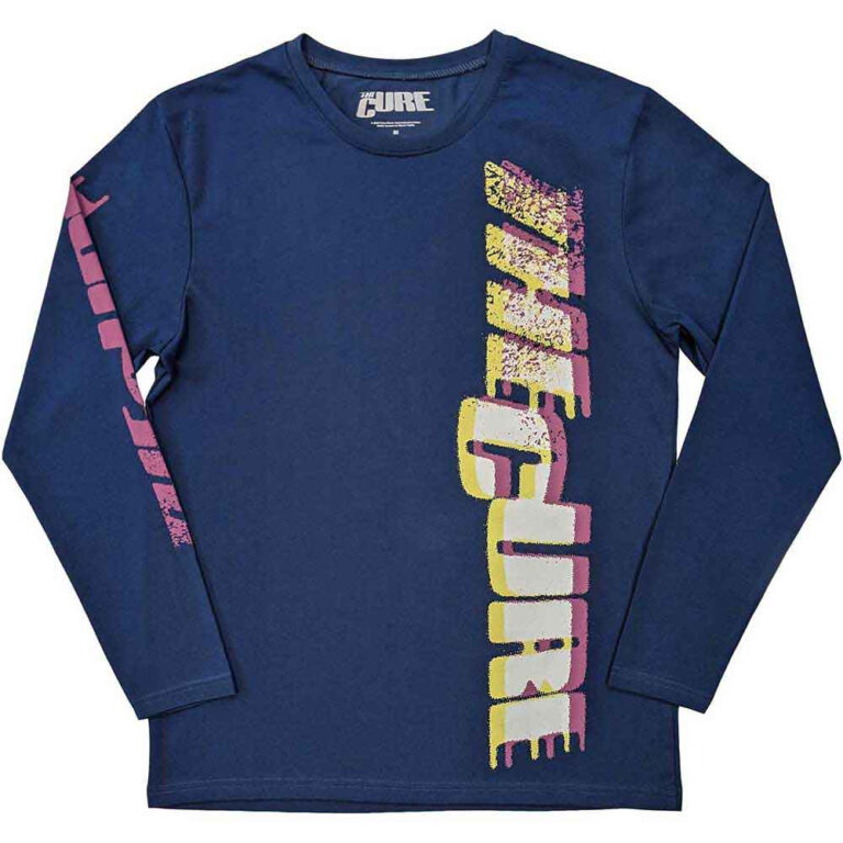 The Cure Glitched Logo Denim Blue Sleeve Print Long Sleeve T-Shirt