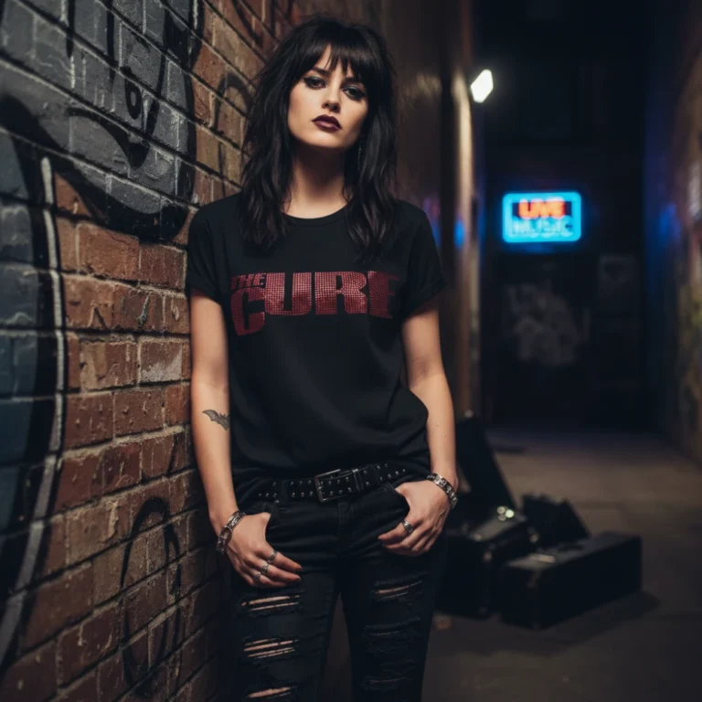 The Cure Logo Black Embellished Ladies T-Shirt