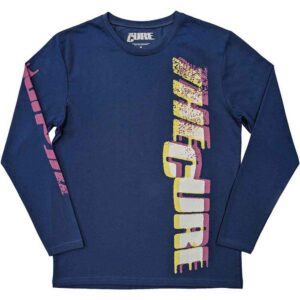 The Cure Glitched Logo Denim Blue Sleeve Print Long Sleeve T-Shirt