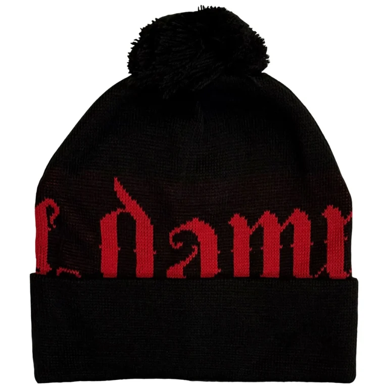 The Damned Red Logo Black Back Print Ex-Tour Bobble Hat