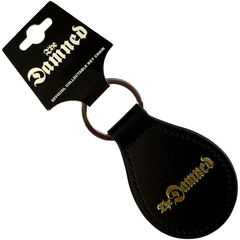 The Damned Leather Gold Gothic Logo Keychain