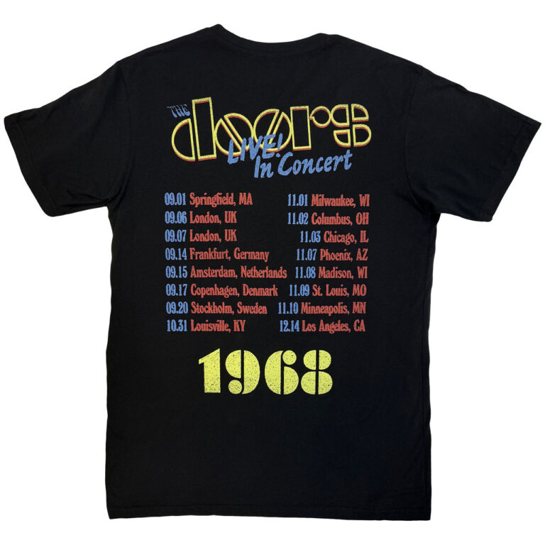 The Doors Unisex Premium Carbon T-Shirt: Live In Concert ’68 Black Back Print T-Shirt