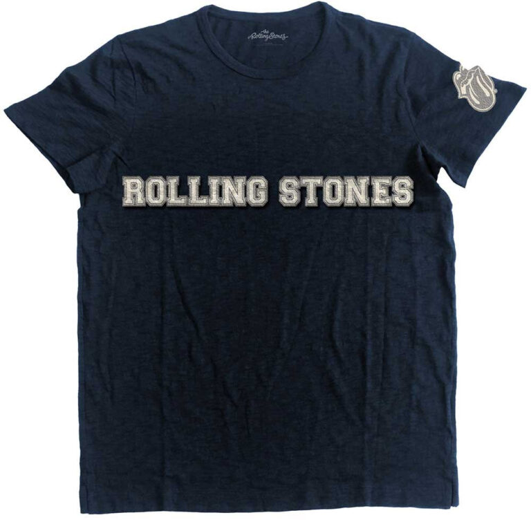 The Rolling Stones Logo & Tongue Applique Navy Blue Embellished T-Shirt