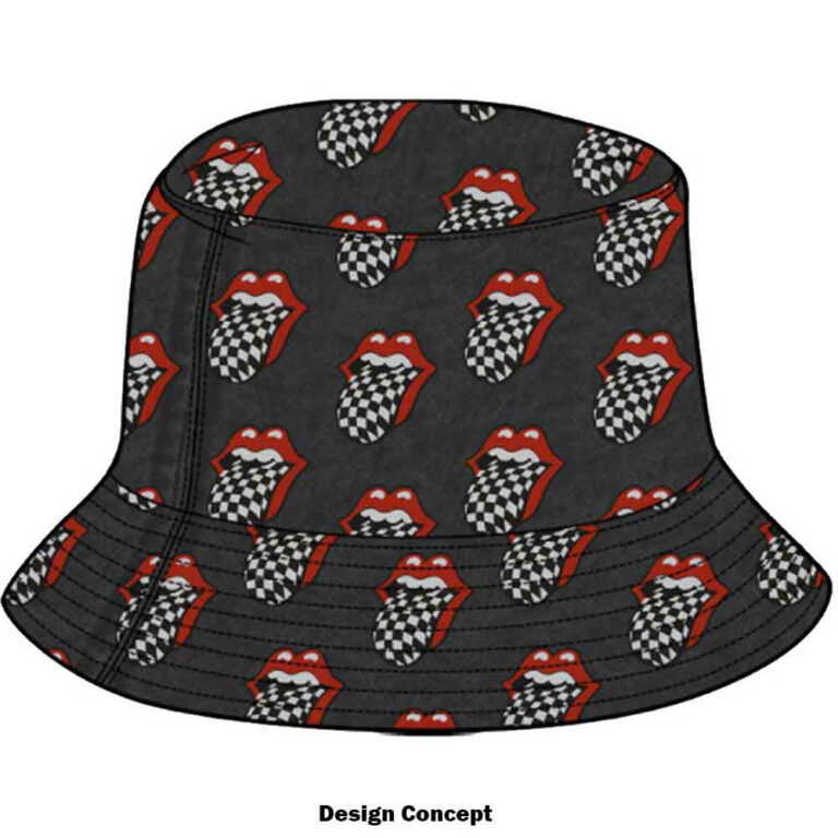 The Rolling Stones Checker Tongue Pattern Charcoal Grey Bucket Hat