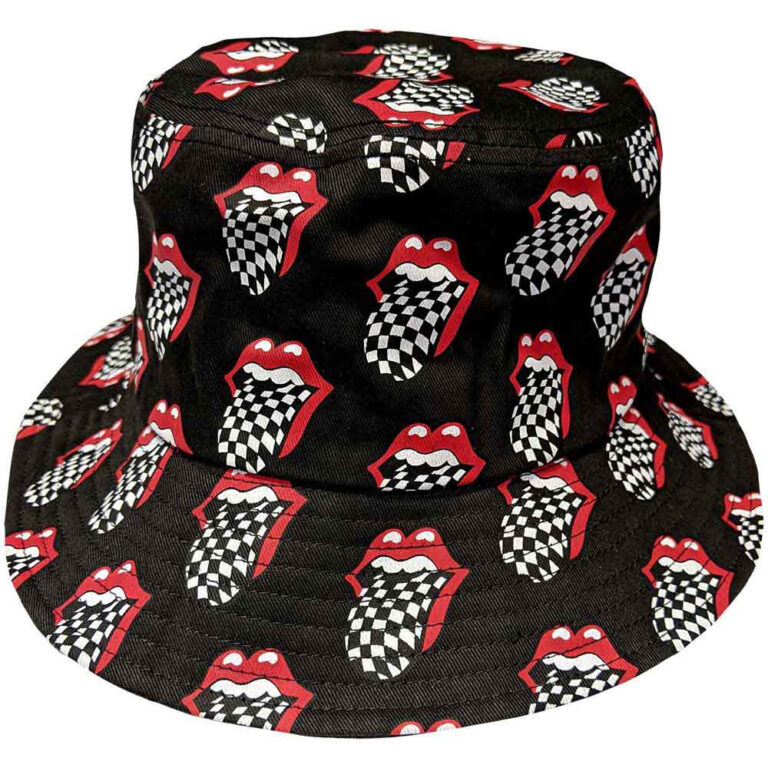 The Rolling Stones Checker Tongue Pattern Charcoal Grey Bucket Hat