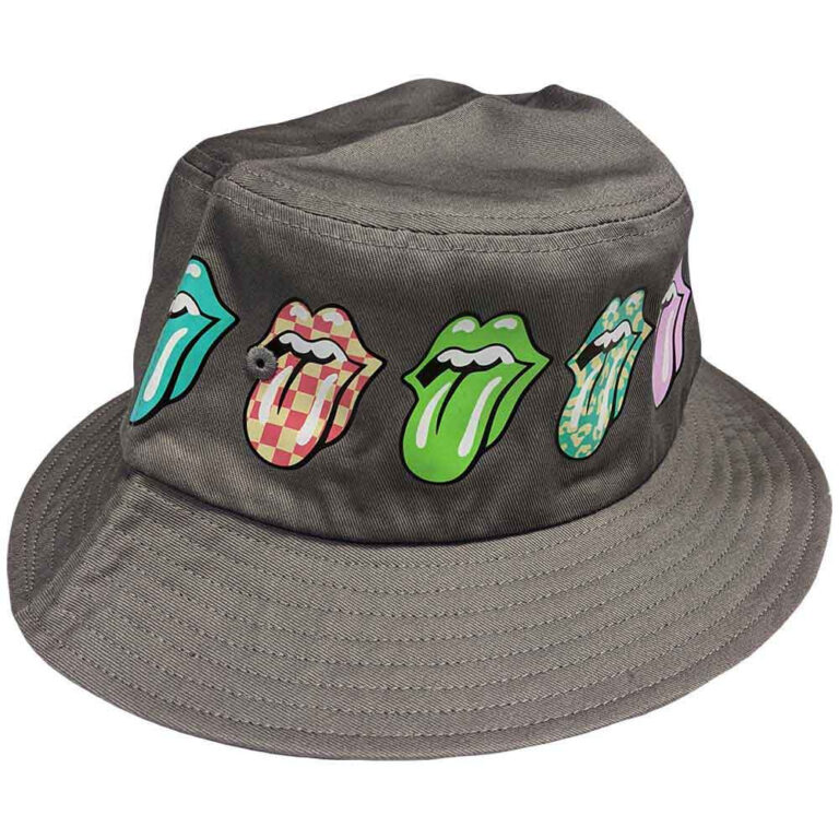 The Rolling Stones Multi-Tongue Pattern Grey Bucket Hat