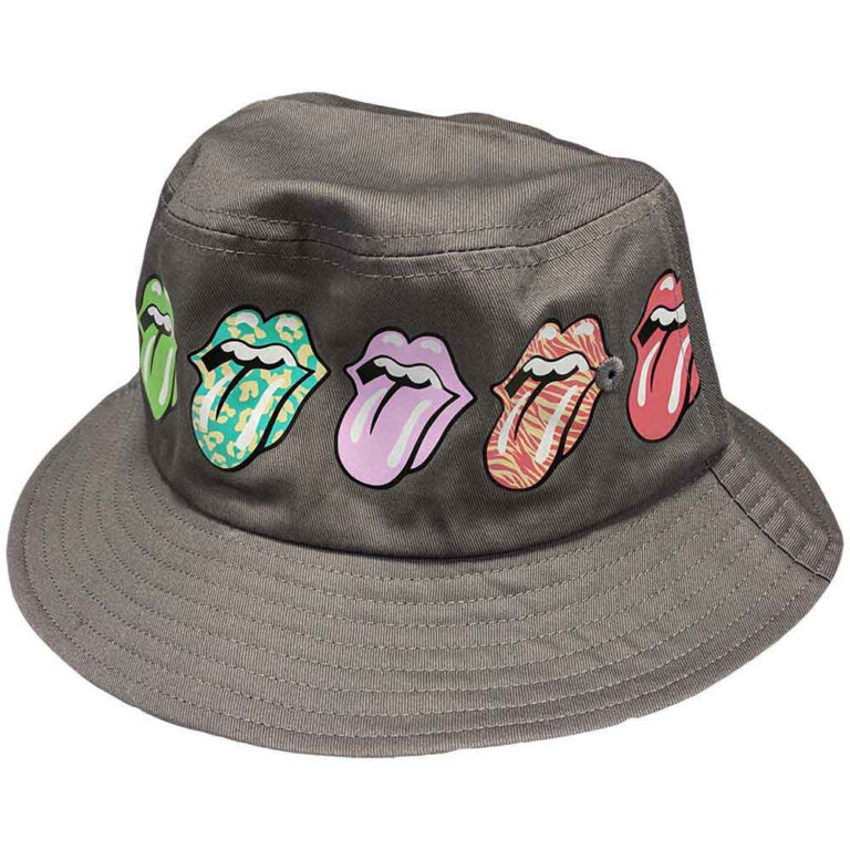 The Rolling Stones Multi-Tongue Pattern Grey Bucket Hat