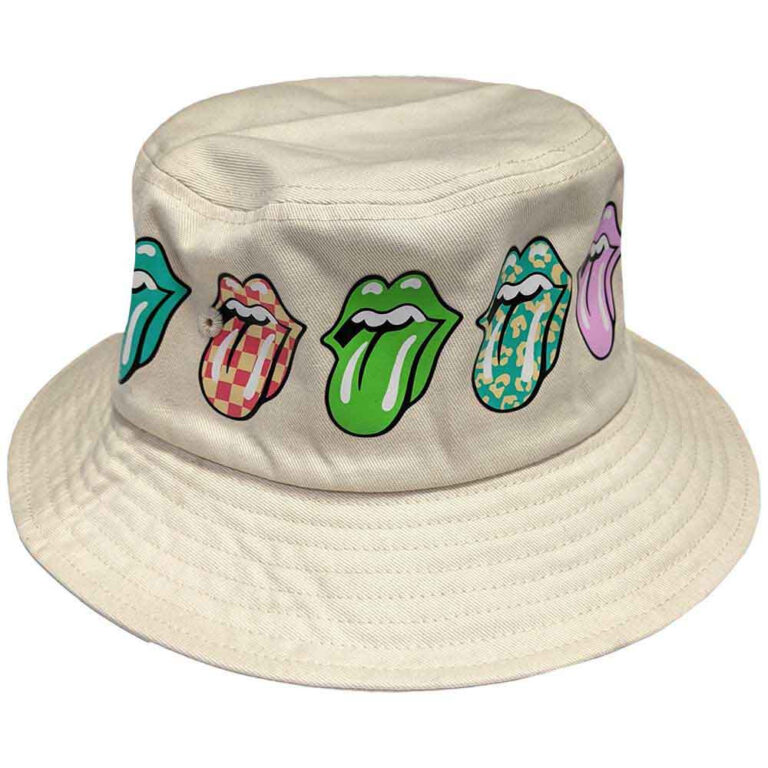 The Rolling Stones Multi-Tongue Pattern Natural Bucket Hat