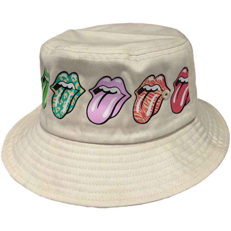 The Rolling Stones Multi-Tongue Pattern Natural Bucket Hat