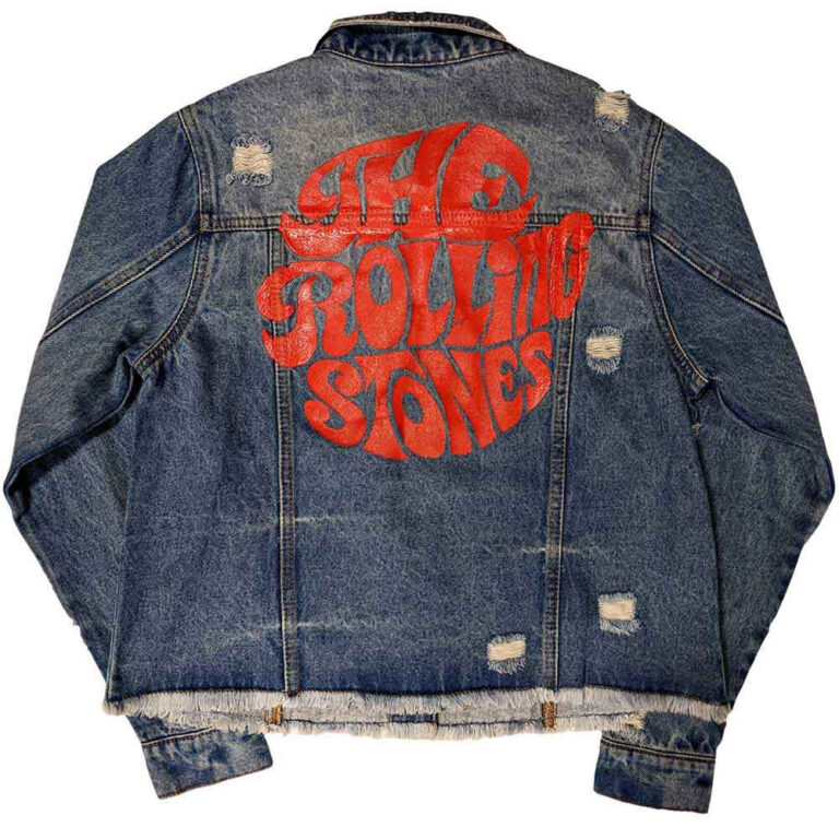 The Rolling Stones Ladies Script Light Denim Blue Back Print Denim Jacket