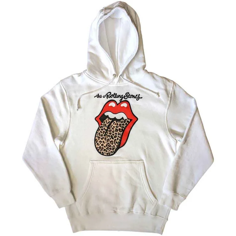 The Rolling Stones Leopard Tongue White Pullover Hoodie