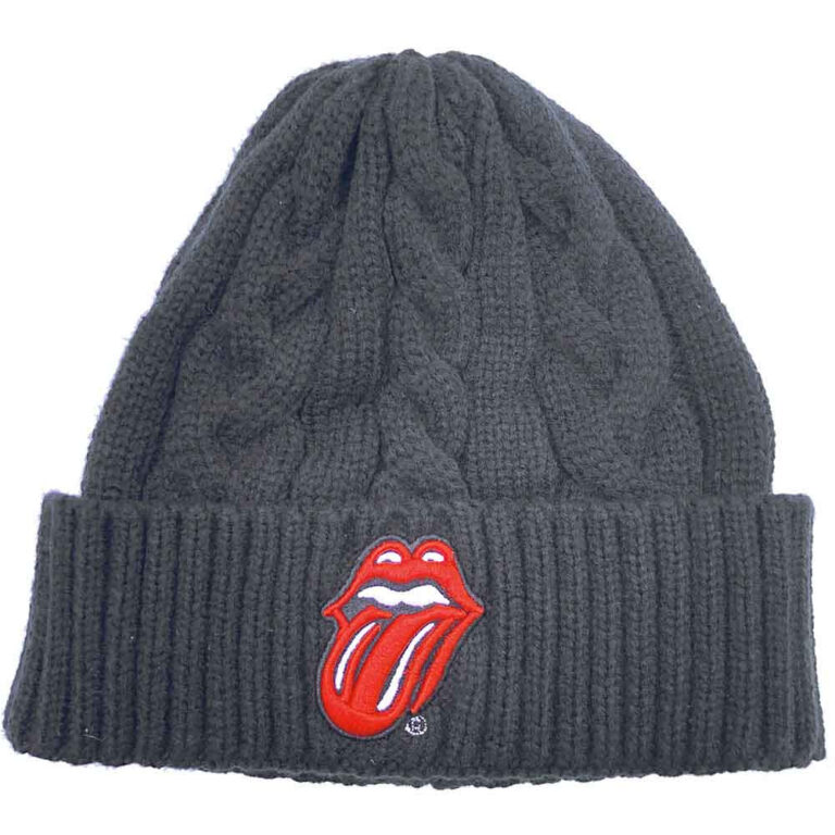 The Rolling Stones Classic Tongue (Black) (Cable Knit) Beanie Hat