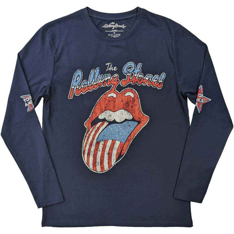 The Rolling Stones US Tour ’78 Navy Blue Back & Sleeve Print Long Sleeve T-Shirt