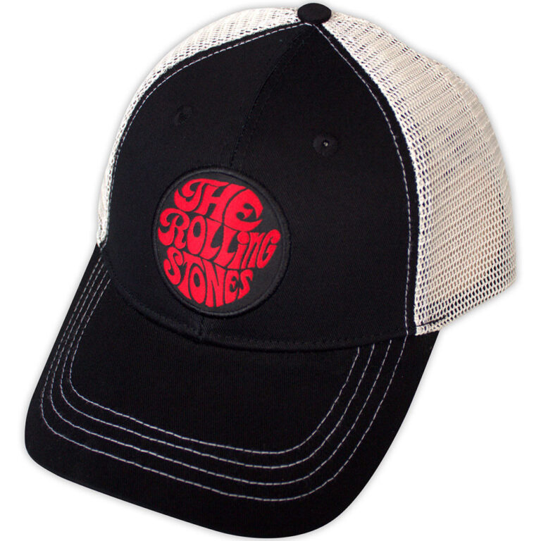 The Rolling Stones 70s Logo Emblem Black & Natural Mesh Back Cap