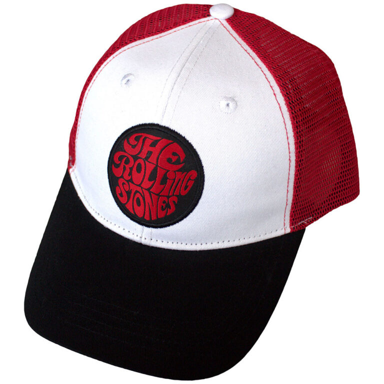 The Rolling Stones 70s Logo Emblem Black, Red & White Mesh Back Cap