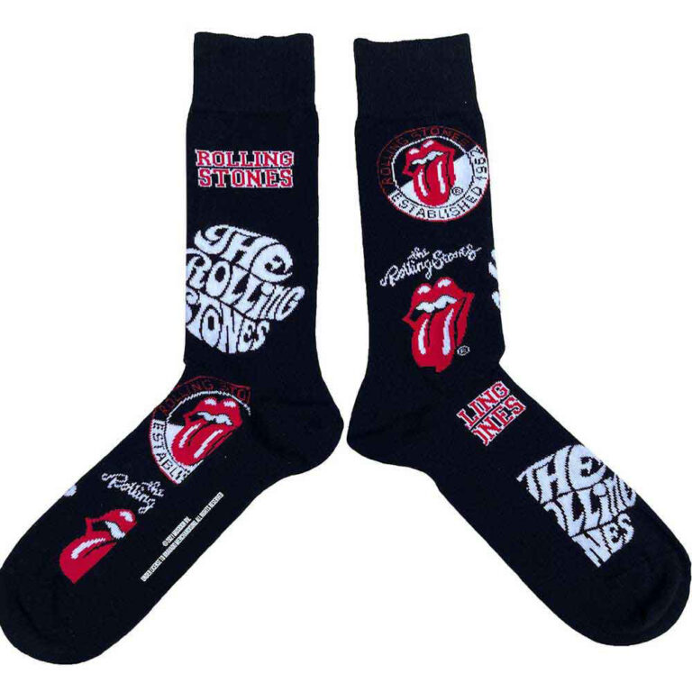 The Rolling Stones Unisex Logos Black UK Size 4 – 7 Socks