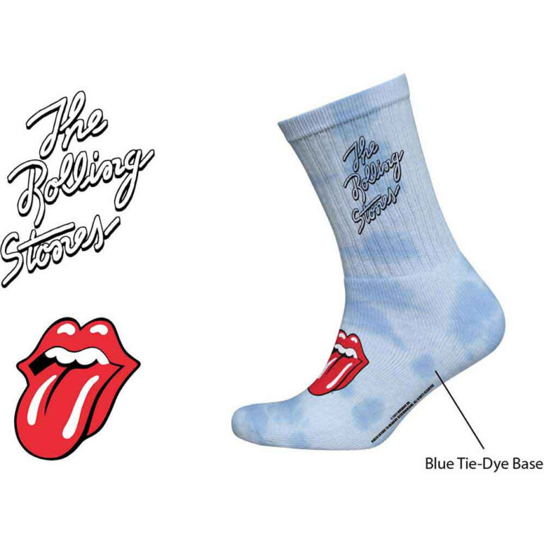 The Rolling Stones Unisex Script Logo Tie-Dye Effect Blue UK Size 7 – 11 Socks