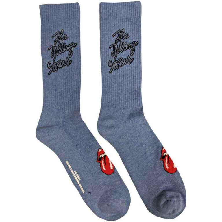 The Rolling Stones Unisex Script Logo Tie-Dye Effect Blue UK Size 7 – 11 Socks