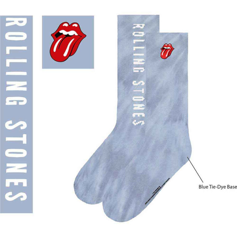 The Rolling Stones Unisex Vertical Tongue Tie-Dye Effect Blue UK Size 7 – 11 Socks