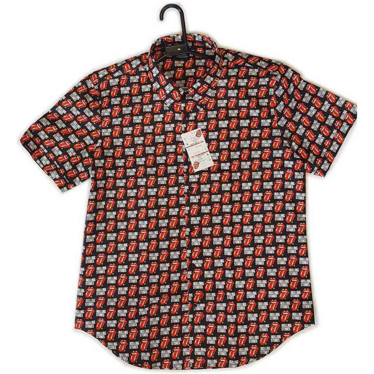 The Rolling Stones Tongue and Text Black All Over Print T-Shirt