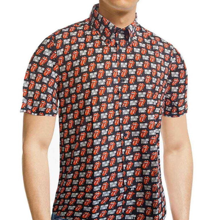 The Rolling Stones Tongue and Text Black All Over Print T-Shirt