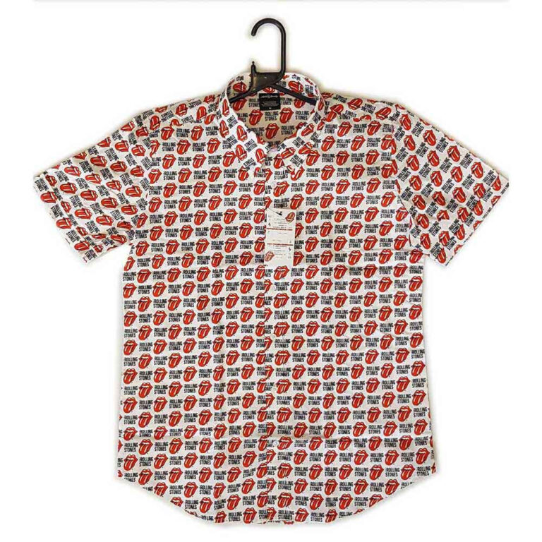 The Rolling Stones Tongue and Text White All Over Print T-Shirt