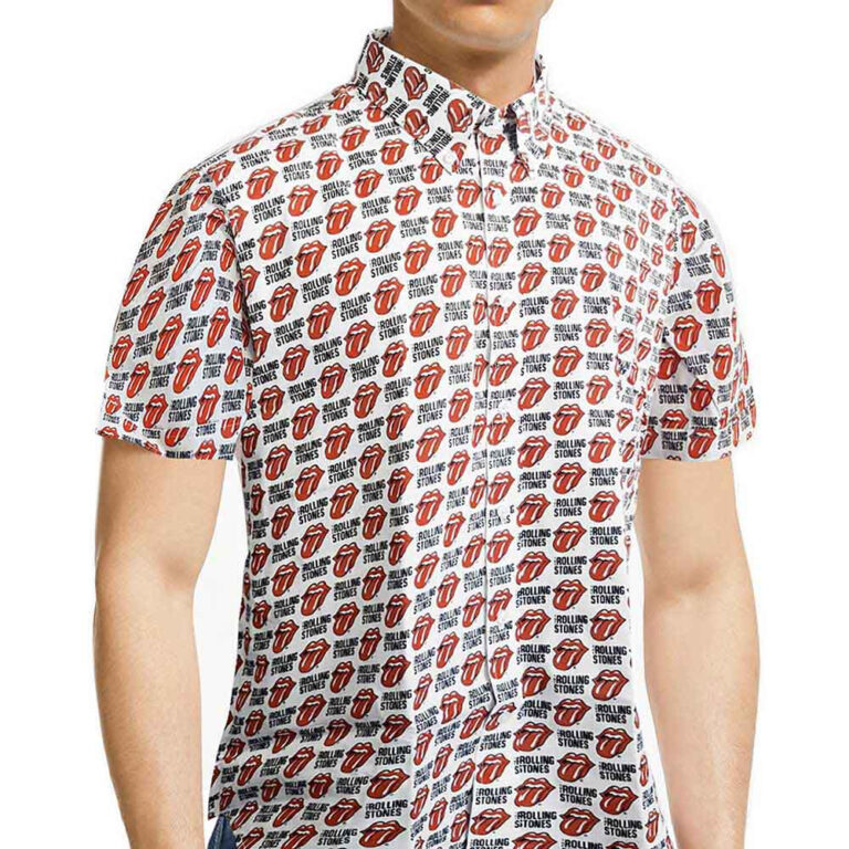 The Rolling Stones Tongue and Text White All Over Print T-Shirt