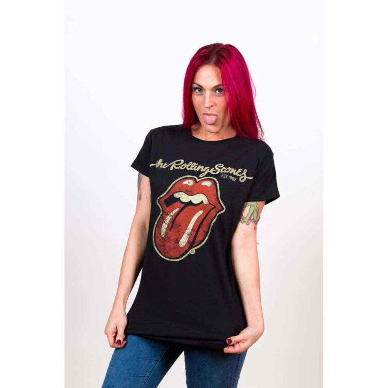 The Rolling Stones Plastered Tongue Black Ladies T-Shirt