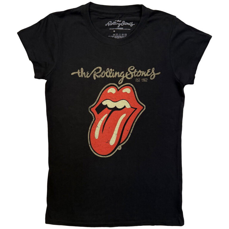 The Rolling Stones Plastered Tongue Black Ladies T-Shirt