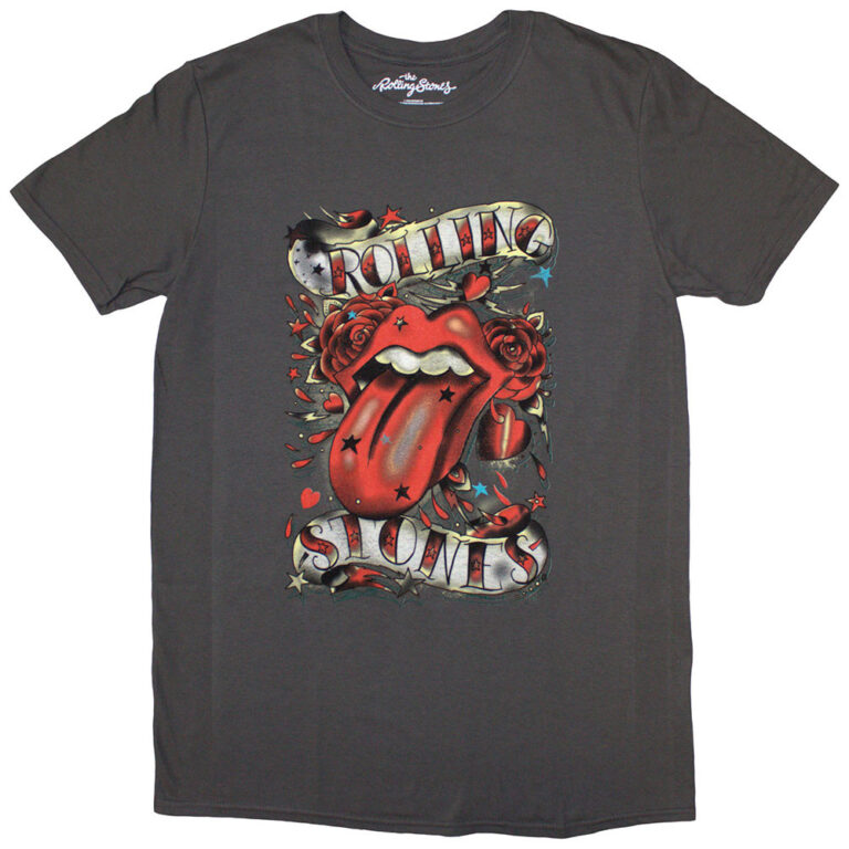The Rolling Stones Tongue & Stars Charcoal Grey Ladies T-Shirt