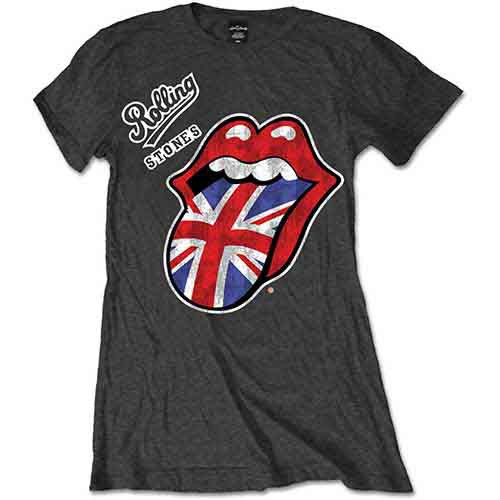 The Rolling Stones Vintage British Tongue Charcoal Grey Ladies T-Shirt