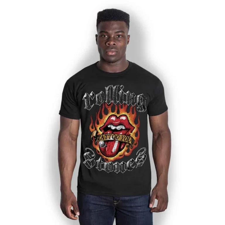 The Rolling Stones Flaming Tattoo Tongue Black T-Shirt
