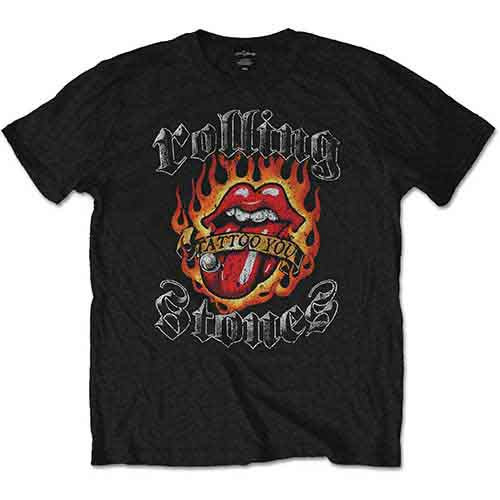 The Rolling Stones Flaming Tattoo Tongue Black T-Shirt