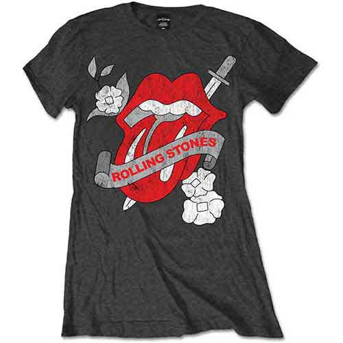 The Rolling Stones Vintage Tattoo Charcoal Grey Ladies T-Shirt