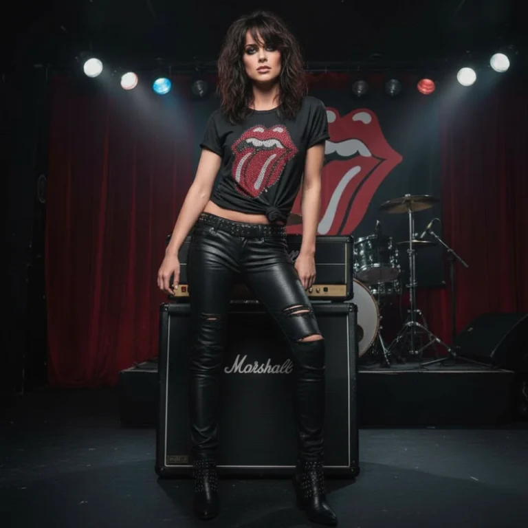 The Rolling Stones Classic Tongue Black Embellished Ladies T-Shirt