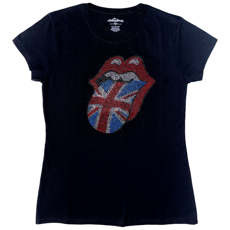 The Rolling Stones Classic UK Black Embellished Ladies T-Shirt