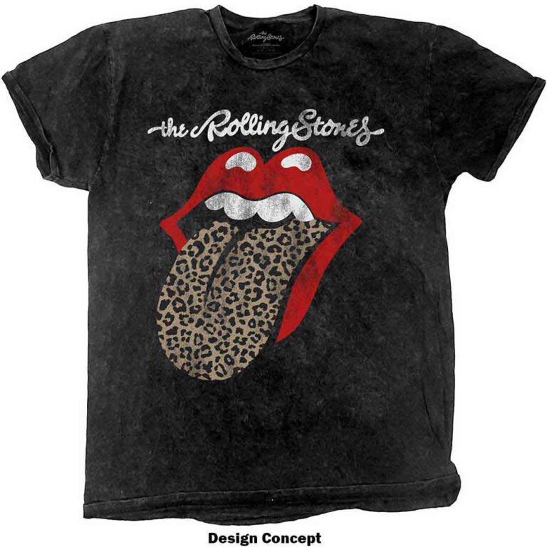 The Rolling Stones Leopard Tongue Black Wash Collection T-Shirt