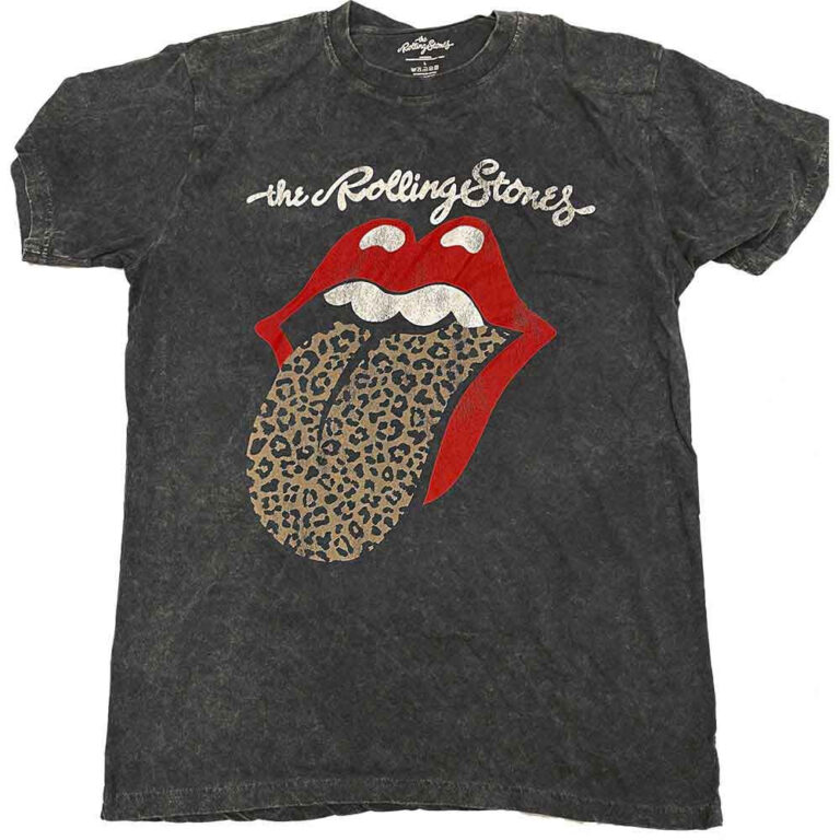 The Rolling Stones Leopard Tongue Black Wash Collection T-Shirt