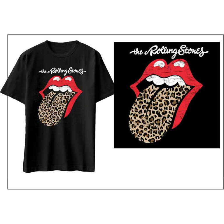 The Rolling Stones Leopard Print Tongue Black T-Shirt