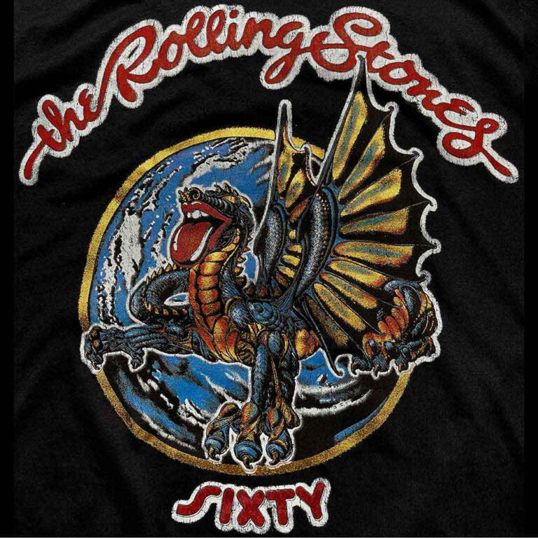 The Rolling Stones Sixty Dragon Globe Sixty Dragon Globe Foiled Print Black Embellished T-Shirt