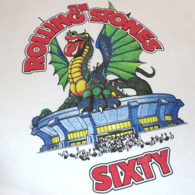 The Rolling Stones Sixty Stadium Dragon White Embellished Ladies T-Shirt