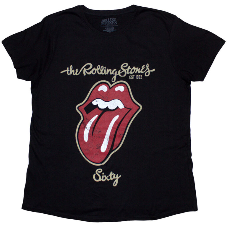 The Rolling Stones Sixty Plastered Tongue Black Embellished Ladies T-Shirt