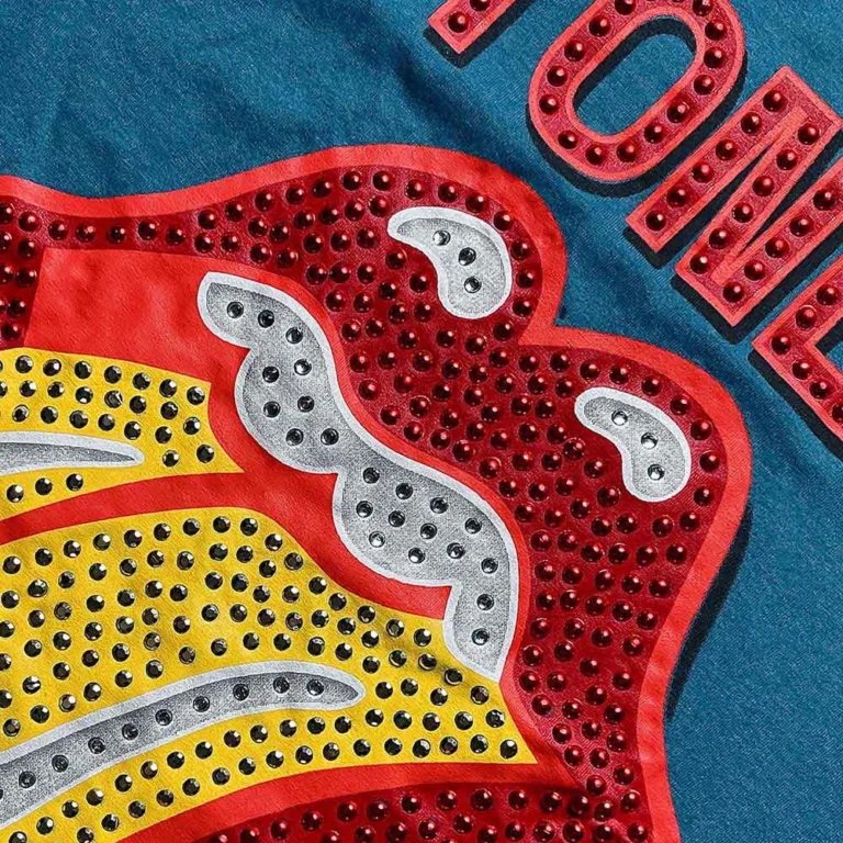 The Rolling Stones Dia Tongue Teal Blue Embellished T-Shirt