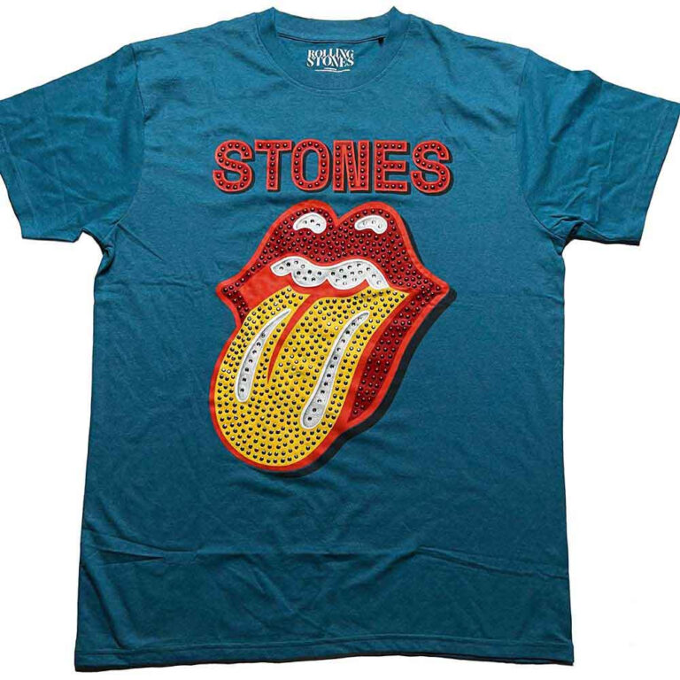 The Rolling Stones Dia Tongue Teal Blue Embellished T-Shirt