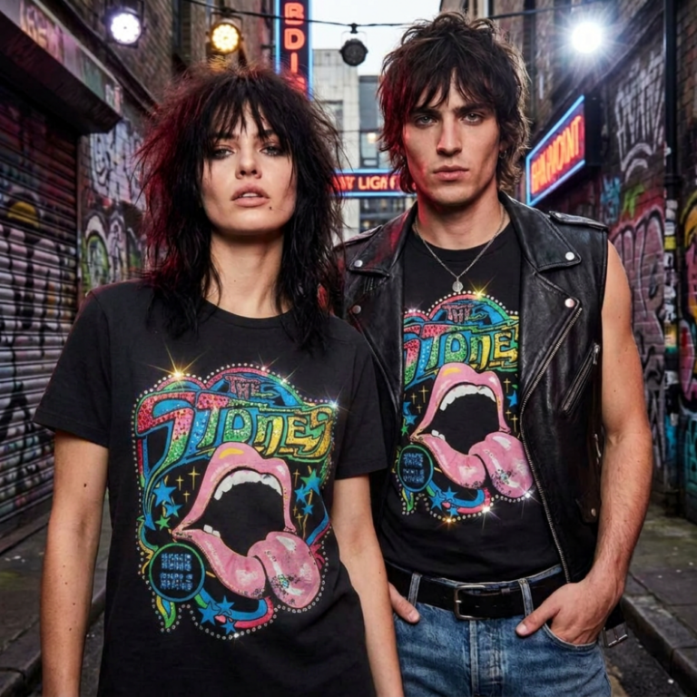 The Rolling Stones Some Girls Neon Tongue Faded Black Embellished T-Shirt
